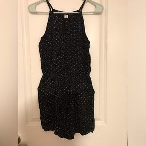 Old Navy Black & White Polka Dot Waist Defined Sleeveless Keyhole Romper Size XS